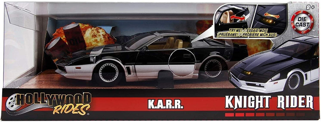 Jada Toys Hollywood Rides Knight Rider K.A.R.1982 Pontiac Firebird 1: 24 Diecast Vehicle with Light Up Feature, Glossy Black / Silver