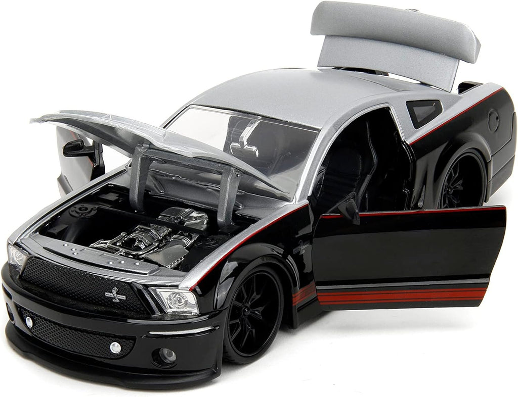 Big Time Muscle 1:24 2008 Ford Shelby GT-500KR Die-Cast Car, Toys for Kids and Adults(Black/Silver)