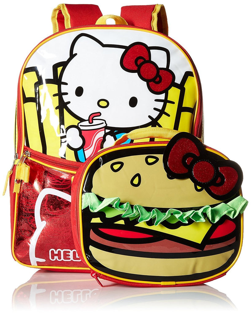 Hello Kitty Girls' Burger and Fries 16 Inch Backpack with Lunch Kit