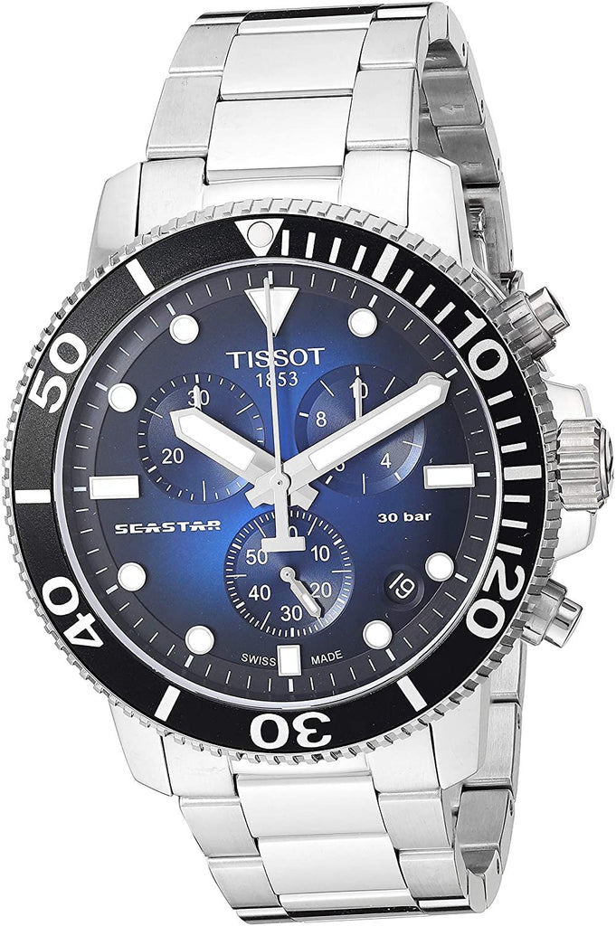 Tissot Men's Seastar Swiss Quartz Sport Watch with Stainless Steel Strap, Silver, 22 (Model: T1204171104101)