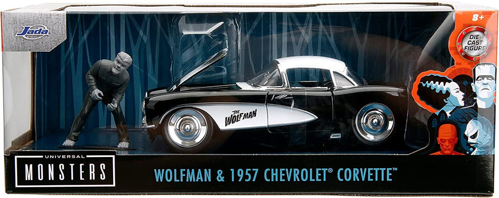 Universal Monsters 1:24 1957 Chevy Corvette Die-cast Car & 2.75" Wolfman Figure, Toys for Kids and Adults