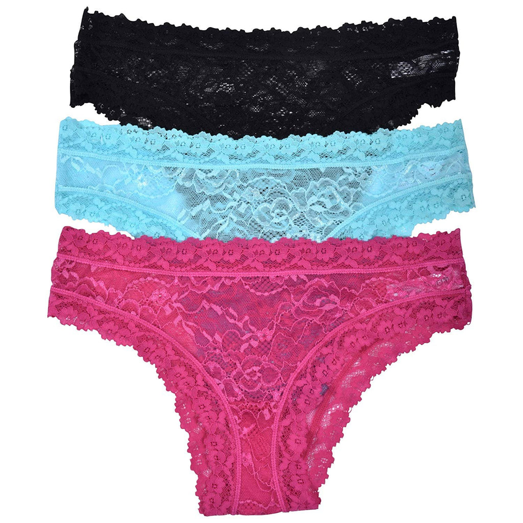 Elle Women's Lace Tanga Panties - Premium Quality 6-Pack 100% Nylon with Lace Leg Openings