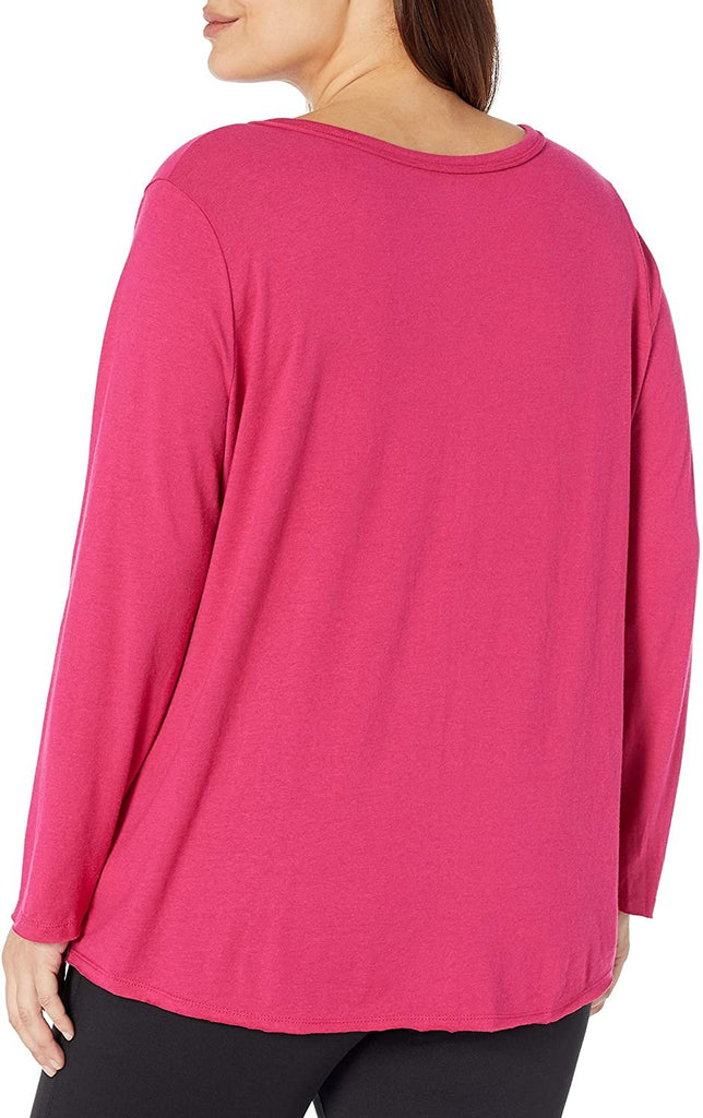 JUST MY SIZE Women's Plus Size Split Neck Long Sleeve Tee