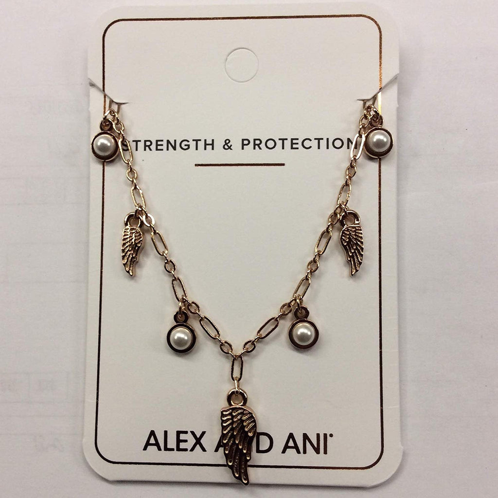 Alex and Ani Angel Wing & Pearl 18" Delicate Necklace Shiny Rose Gold One Size