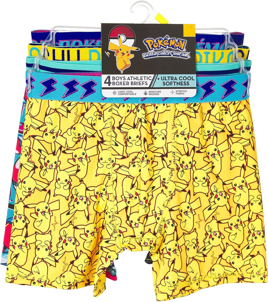 Pokemon Boys' Boxer Brief Multipacks with Pikachu, Evee, Squirtle, Jigglypuff and More in Sizes 4, 6, 8, 10 and 12