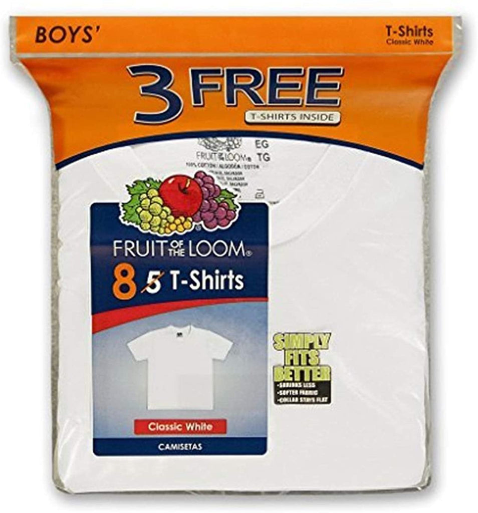 Fruit of the Loom Boys' 8-Pack White 100% Cotton Crew T-Shirts