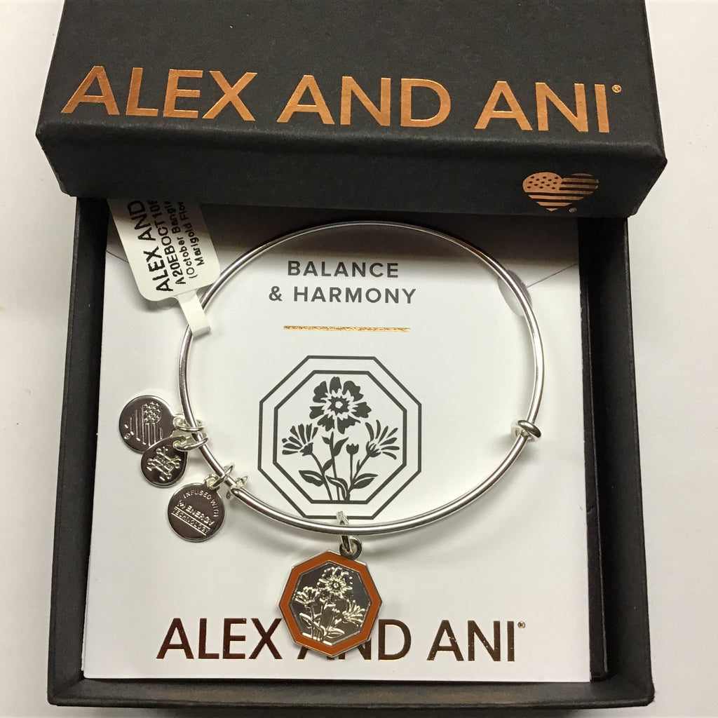 Alex and Ani Marigold Flower Bangle Bracelet Shiny Silver One Size
