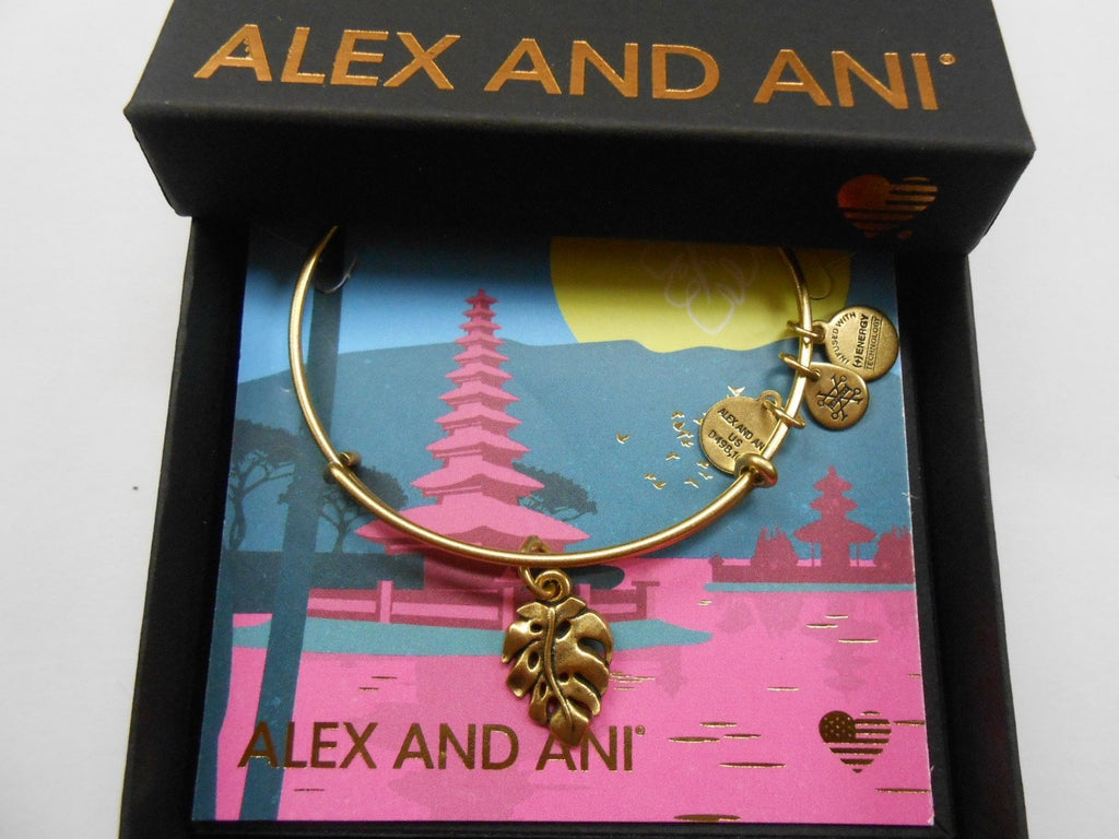 Alex and Ani Women's Palm Leaf Charm Bangle Bracelet, Rafaelian Gold, Expandable