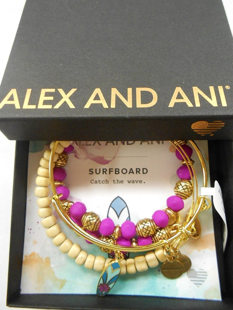 Alex and Ani Surfboard Set of 3 Bangle Bracelets Shiny Gold