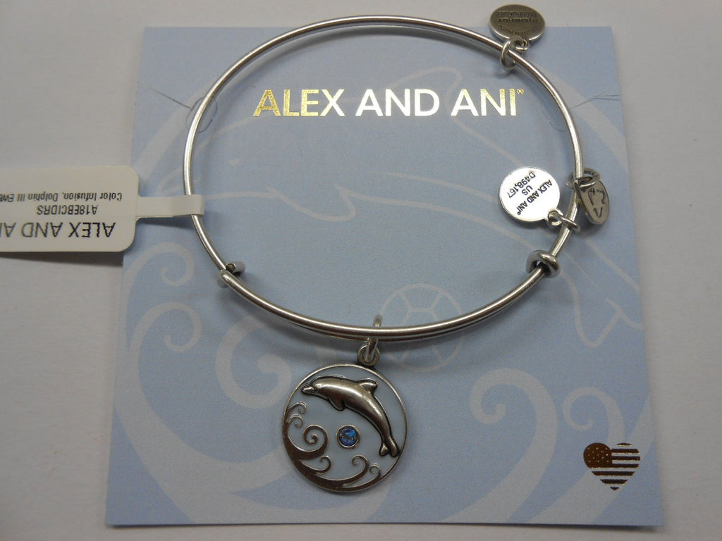 Alex and Ani Women's Color Infusion, Dolphin Charm Bangle Bracelet, Rafaelian Silver, Expandable