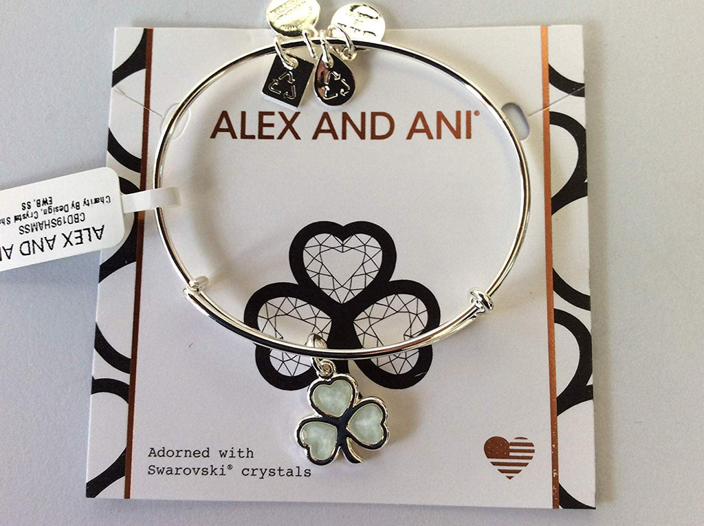 Alex and Ani Crystal Shamrock Shiny Silver NWTBC