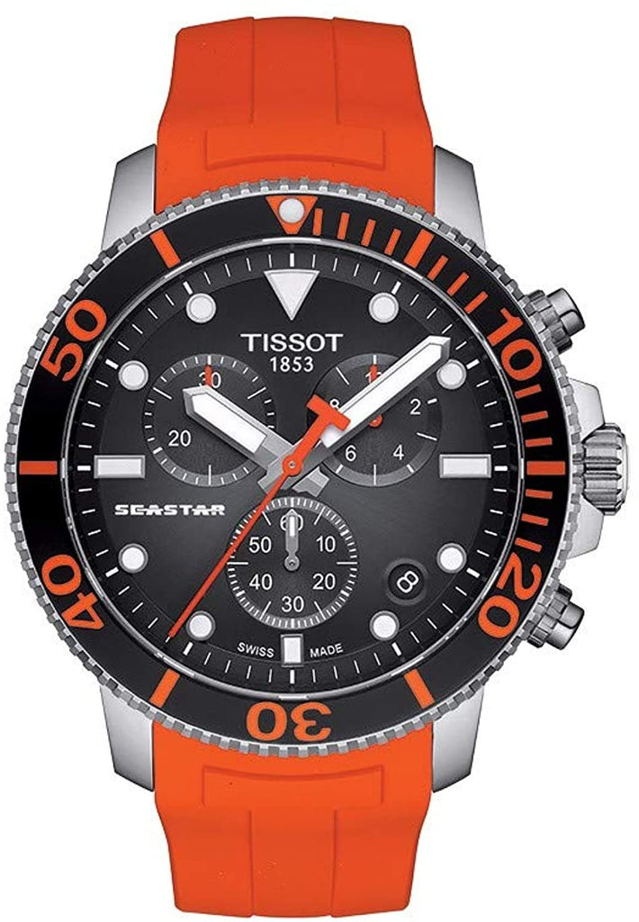 Tissot Men's Seastar 660/1000 Stainless Steel Swiss Quartz Rubber Strap, Orange, 22 Casual Watch (Model: T1204171705101)