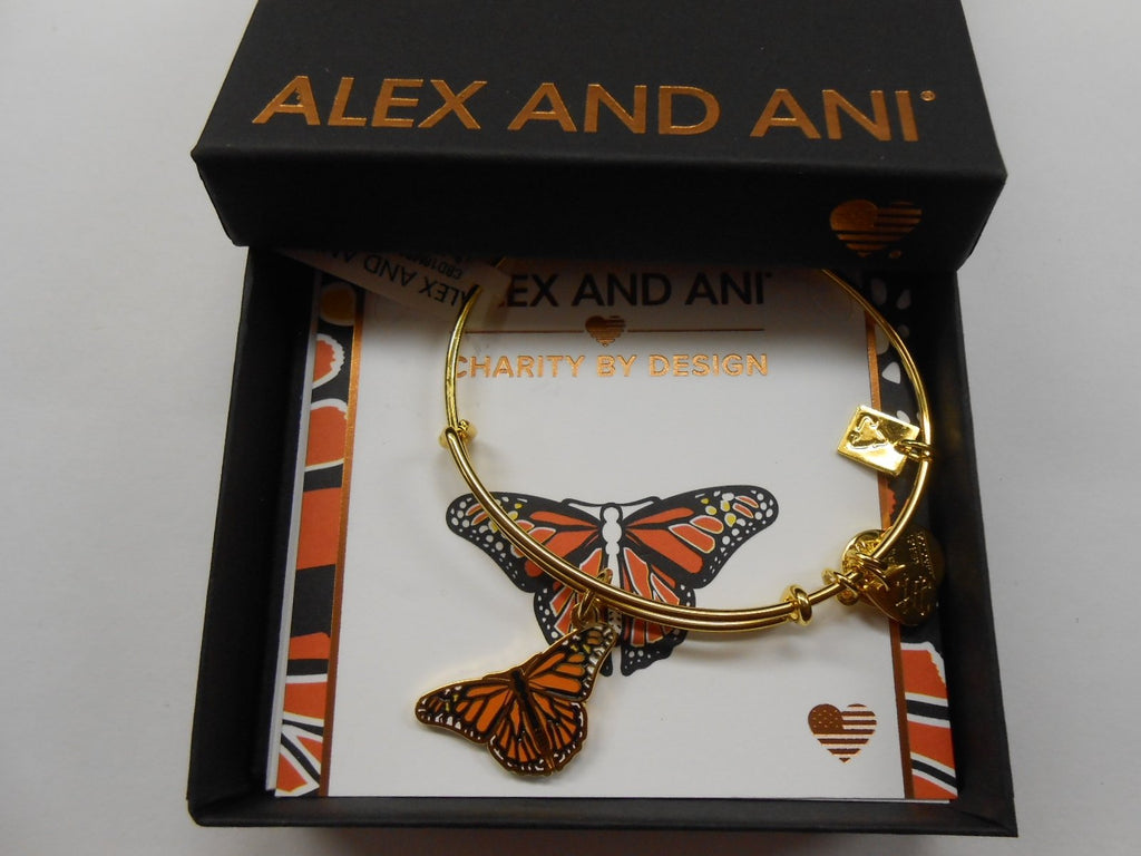 Alex and Ani Women's Charity By Design, Monarch Butterfly Charm Bangle Bracelet, Shiny Gold, Expandable