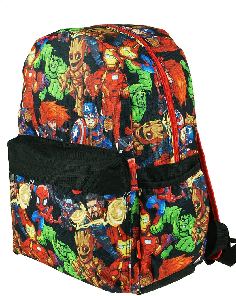 Kawaii Avengers 16" Large All Over Print Backpack - (Black)