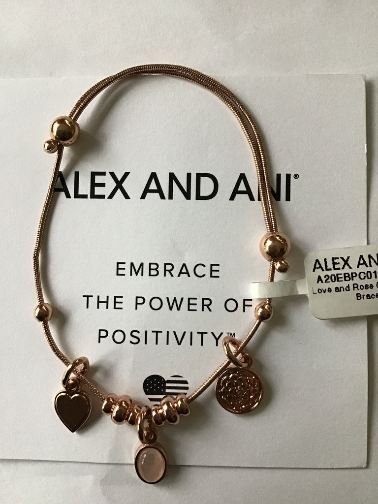 Alex and Ani Love and Rose Quartz Expandable Bracelet Shiny Rose Gold One Size