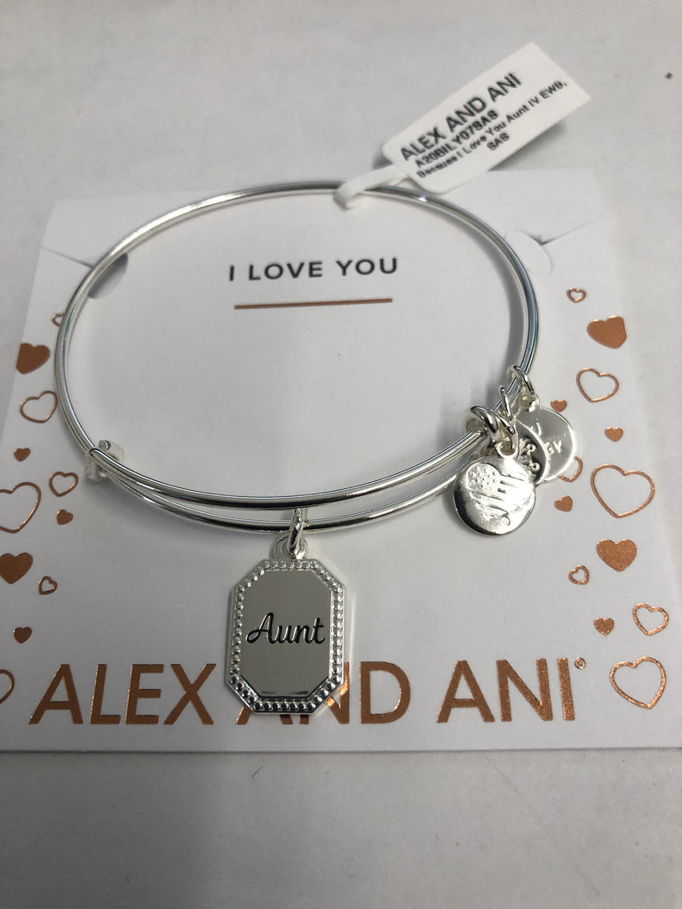 Alex and Ani Because I Love You Aunt IV EWB, SAS, Shiny Antique Silver, Expandable (A20BILY07SAS)