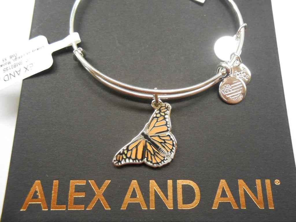 Alex and Ani Women's Charity By Design, Monarch Butterfly Charm Bangle Bracelet, Shiny Silver, Expandable