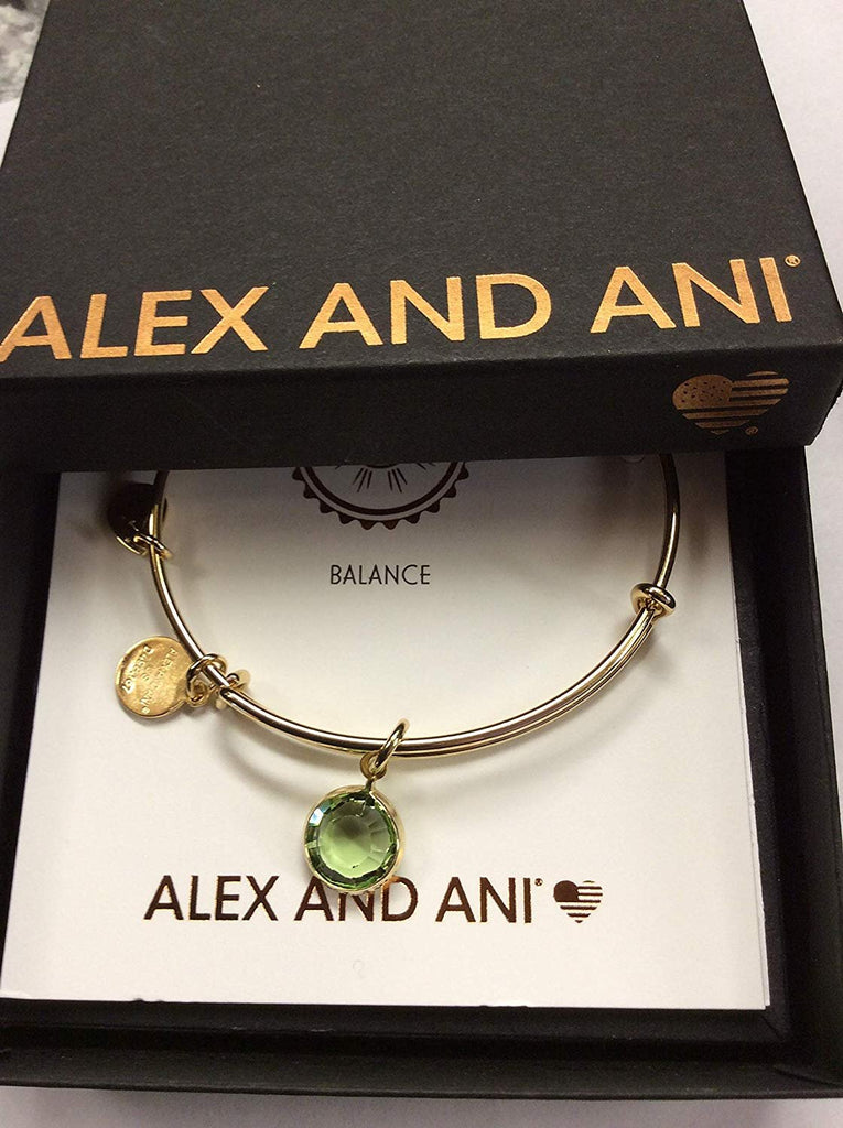 Alex and Ani August Color Code Peridot Bangle Bracelet Shiny Gold NWTBC