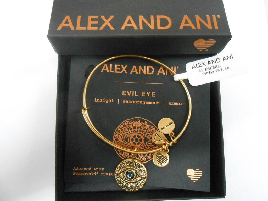 Alex and Ani Evil Eye Bangle Bracelet Rafaelian Gold Finish With Box and Card