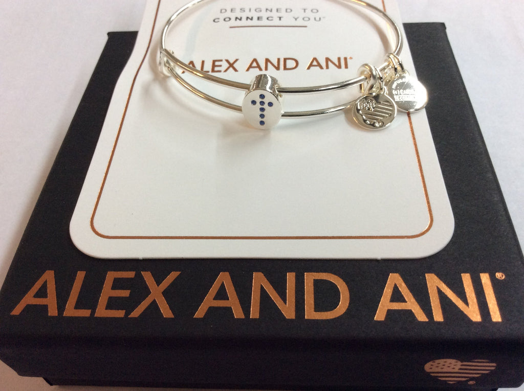 Alex and Ani Pave Cross Symbol Bead Bangle Bracelet Shiny Silver One Size