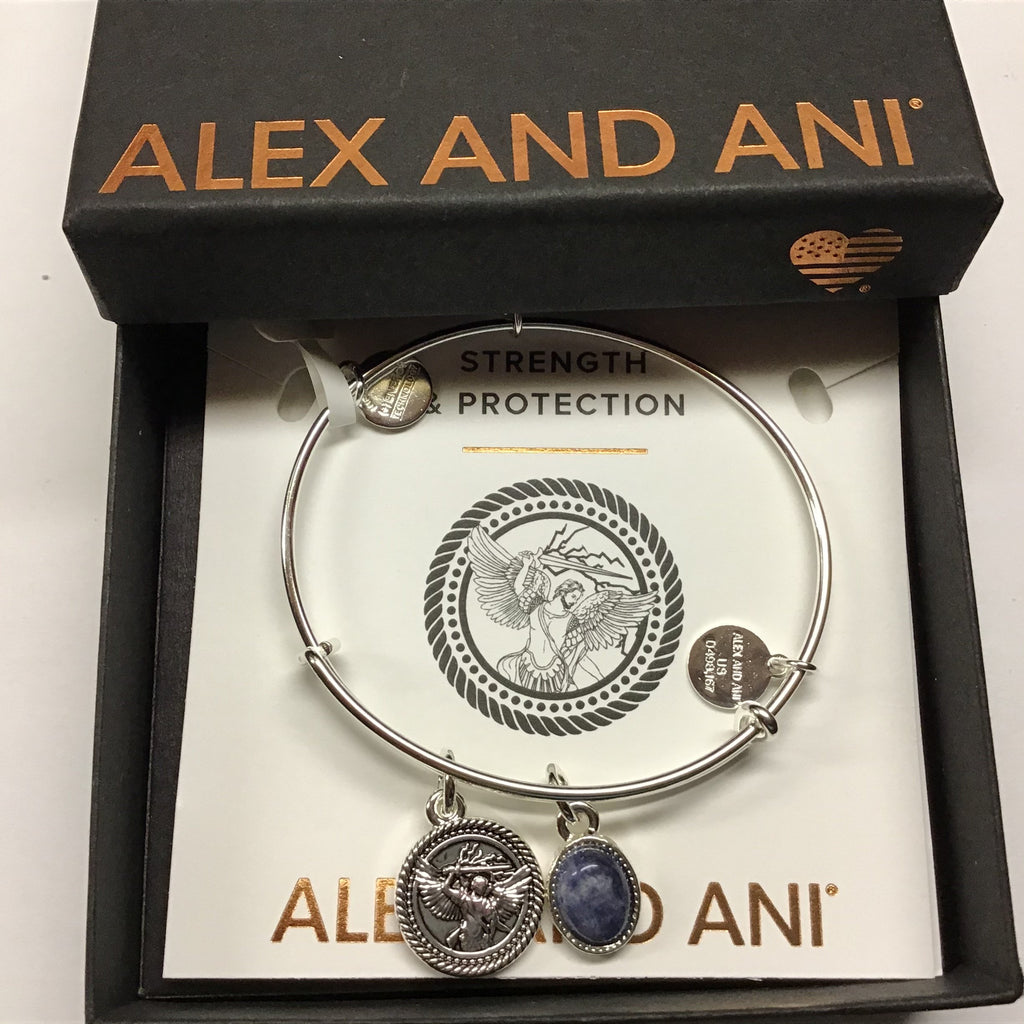 Alex and Ani Duo Charm Bangle Bracelet Shiny Silver/Archangel Michael One Size (A20EBGA35SS)