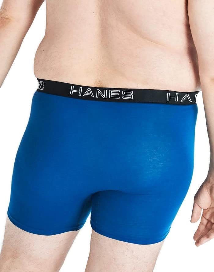 Hanes Ultimate Big Men’s Cotton Boxer Brief Underwear, Blue/Red, 4-Pack  (Big & Tall Sizes)