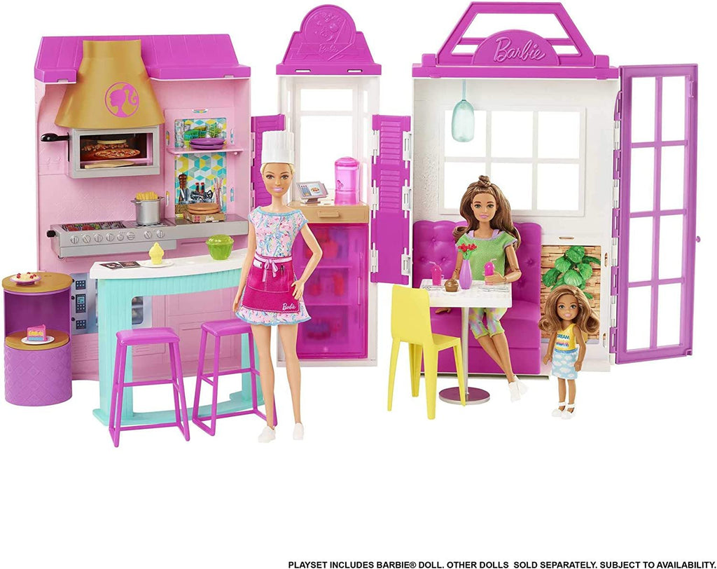 Barbie Cook ‘n Grill Restaurant Playset Doll, 30+ Pieces & 6 Play Areas Including Kitchen, Pizza Oven, Grill & Dining Booth, Gift for 3 to 7 Year Olds