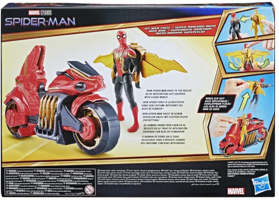 Spider-Man Marvel 6-Inch Jet Web Cycle Vehicle and Detachable Action Figure Toy with Wings, Movie-Inspired, for Kids Ages 4 and Up