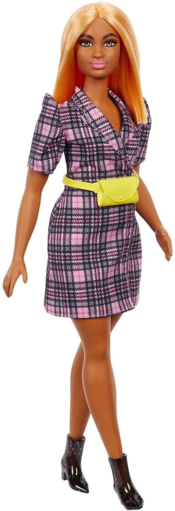 Barbie Fashionistas Doll #161 with Puff Sleeve Plaid Blazer Dress, Toy for Kids 3 to 8 Years Old