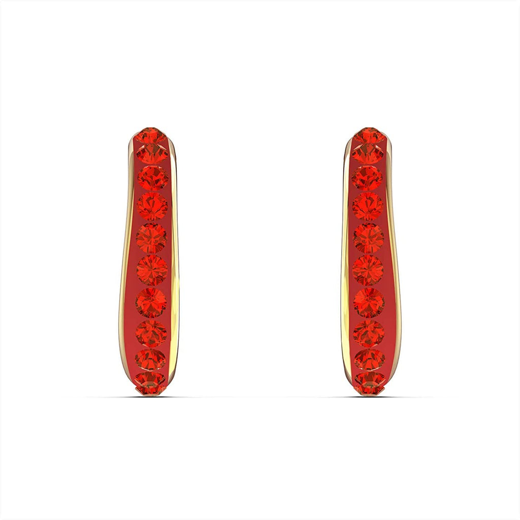 Swarovski The Elements Pierced Mini Hoop Red Crystal Earrings Gold Plated