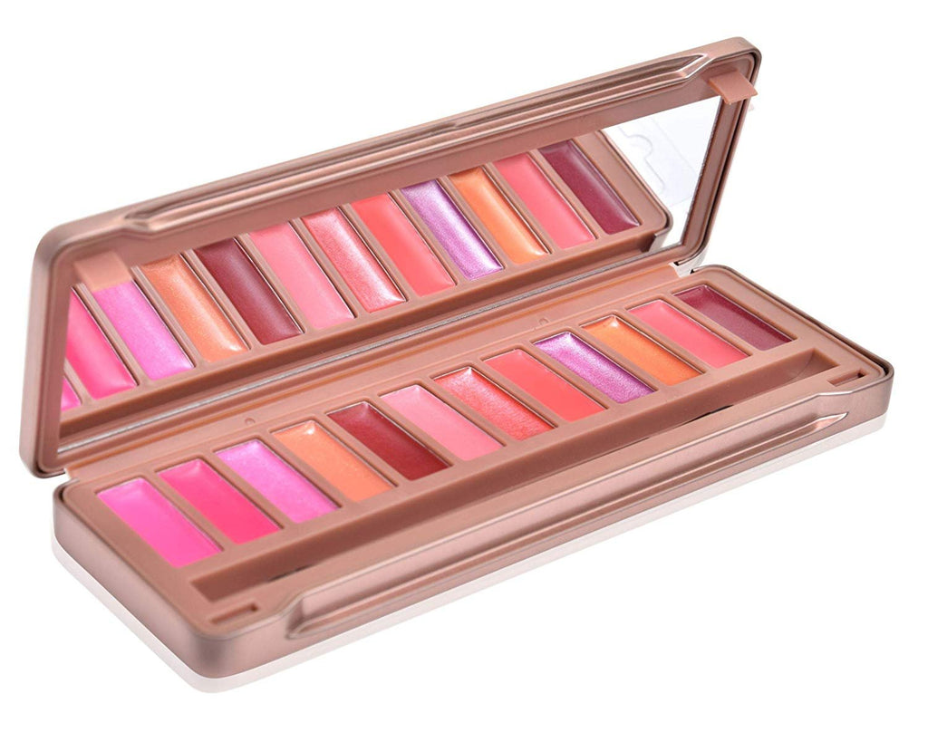 Forever Beauty Lip Gloss Palette - Perfect Pout Pinks, Purples, Reds, Oranges Premium Quality With Mirror and Brush