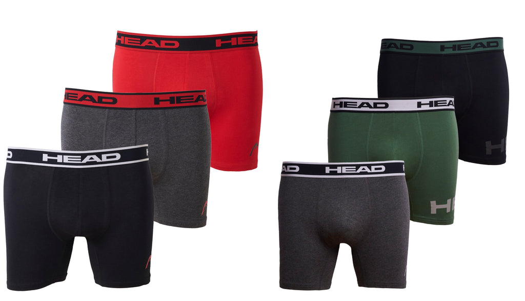 HEAD Mens Athletic Underwear - 6-Pack Cotton Stretch Athletic Boxer Briefs Training Breathable Athletic Fit No Fly