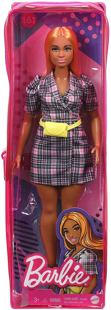 Barbie Fashionistas Doll #161 with Puff Sleeve Plaid Blazer Dress, Toy for Kids 3 to 8 Years Old