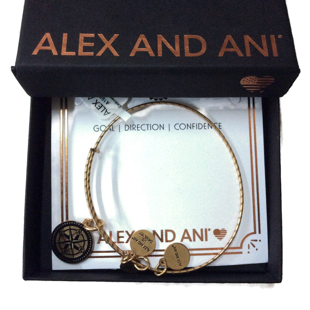 Alex and Ani Womens Embossed Paint Charm, Compass Bangle Rafaelian Gold One Size