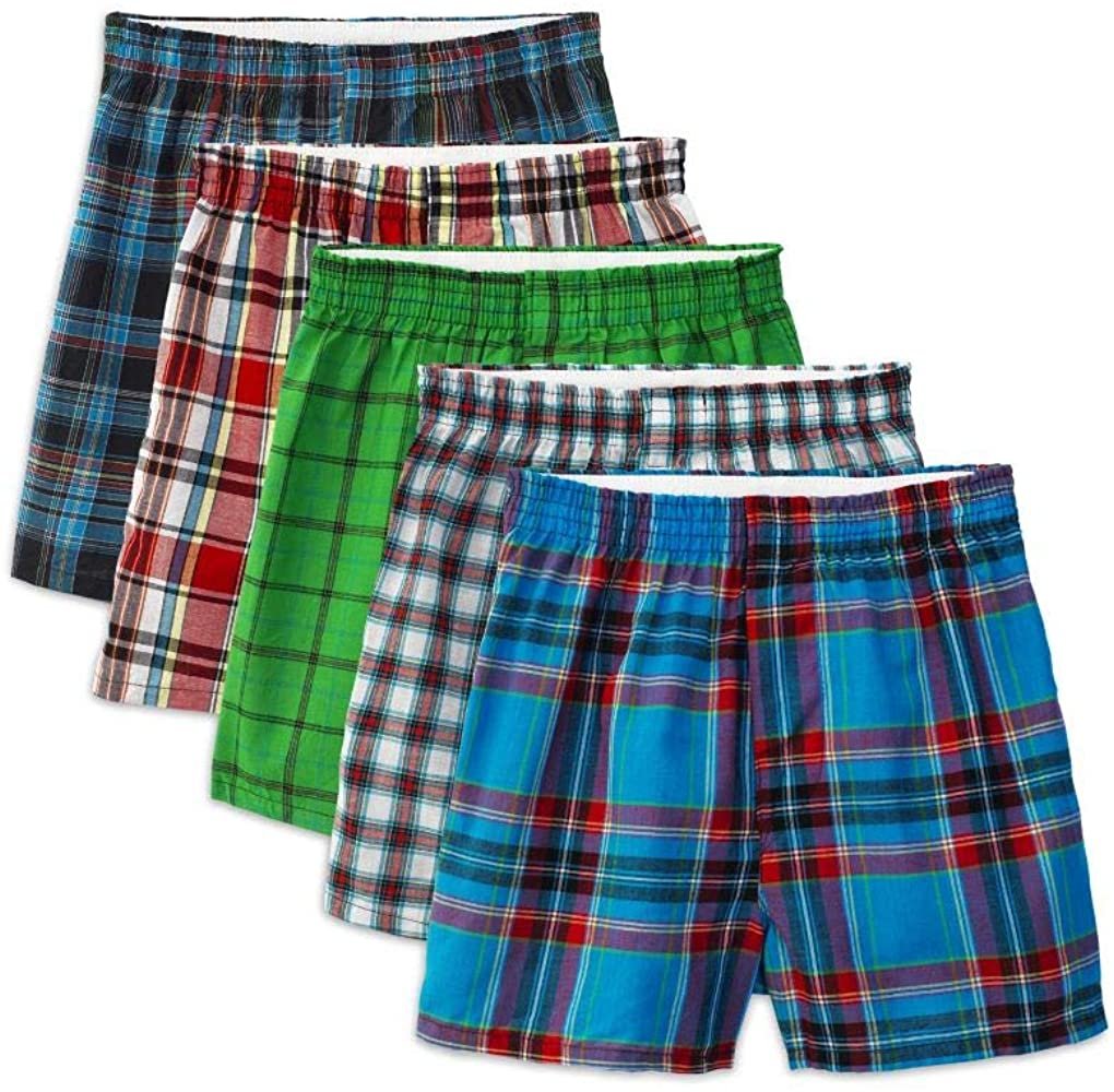 Fruit of the Loom Boys' Woven Boxer, Exposed and Covered Waistband (Pack of 5)