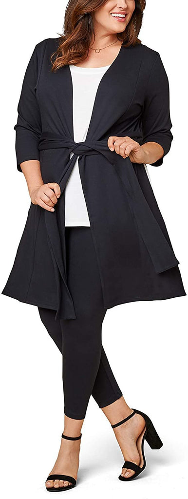 Seek No Further by Fruit of the Loom Women's Plus Size Ponte Open Front Long Cardigan