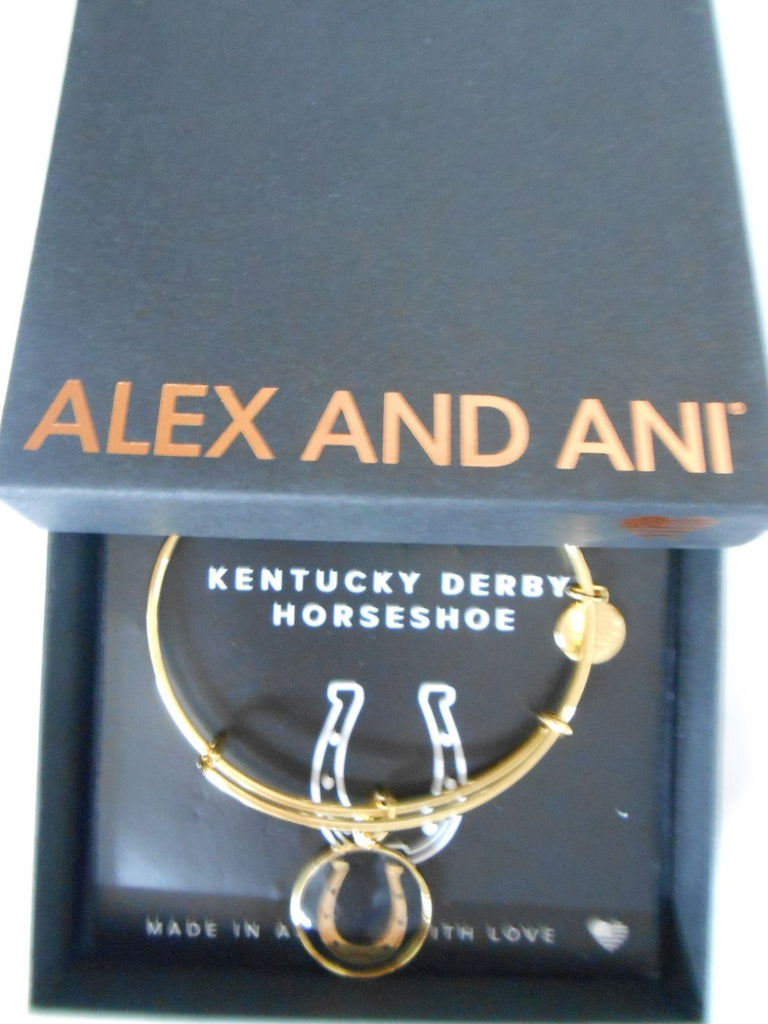 Alex and Ani Black Horseshoe Expandable Rafaelian Gold-Tone Finish Bangle Bracelet