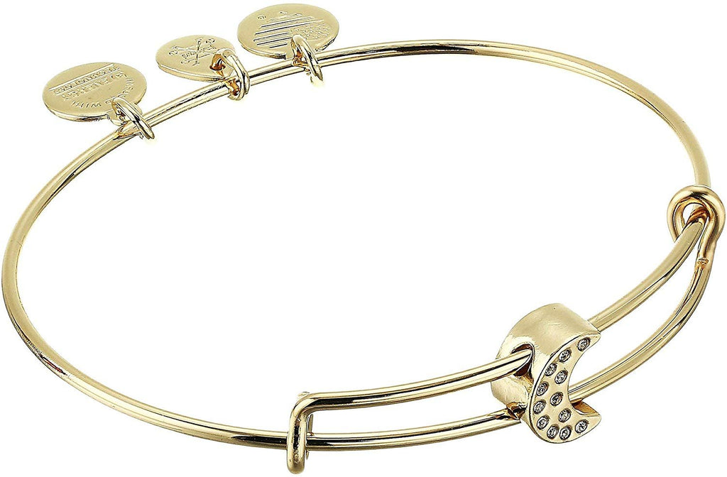 Alex and Ani Pave Moon Symbol Bead Bangle Bracelet Shiny Gold One Size