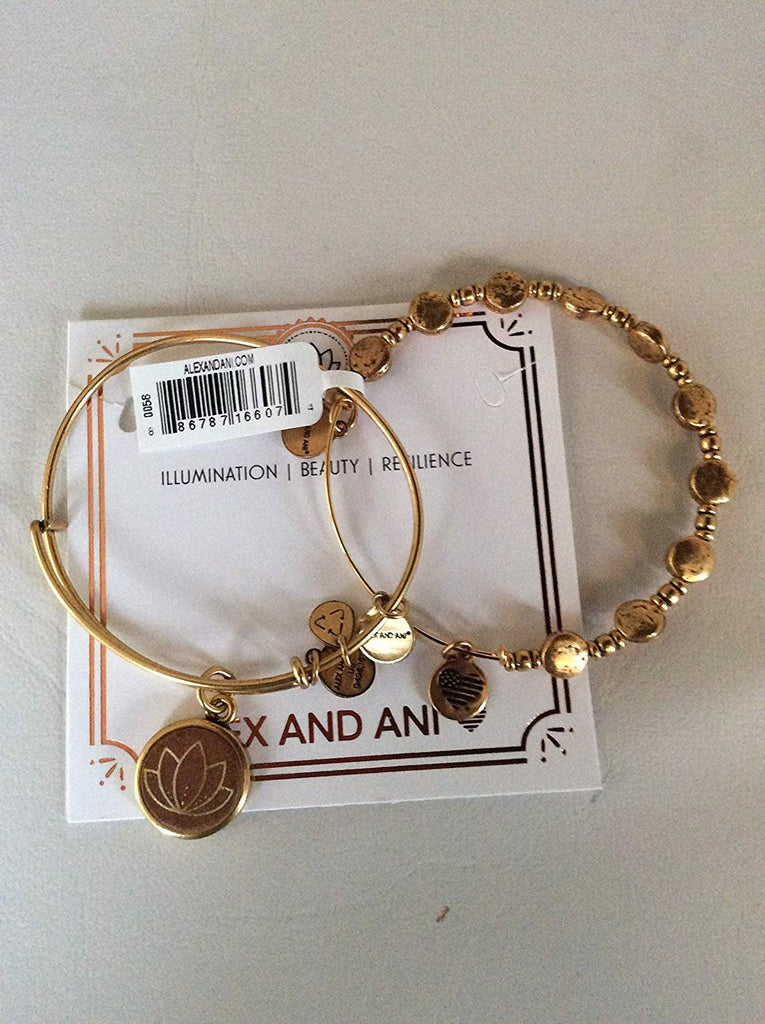 Alex and Ani Women's Lotus Wood Charm Two-Tone Bracelet Set of 2