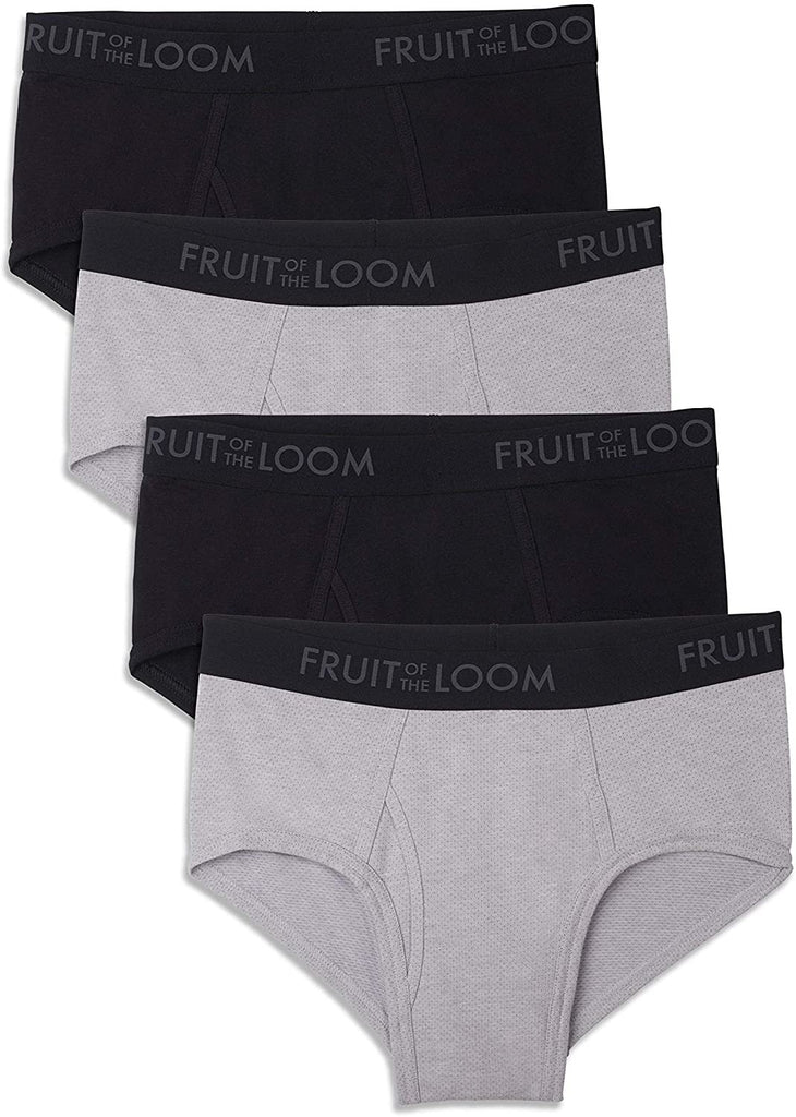 Fruit of the Loom mens Breathable Underwear Briefs, Brief - Cotton Mesh 4 Pack (Black/Gray), XX-Large US