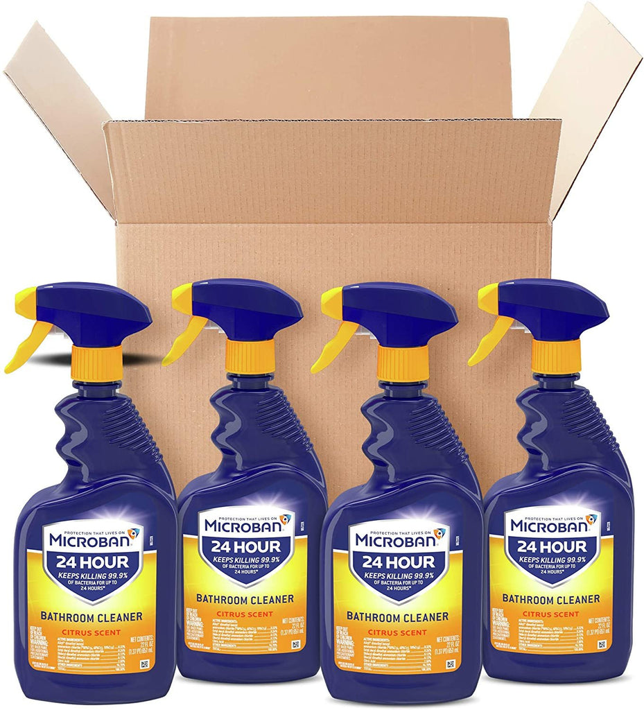 Microban Disinfectant Spray, 24 Hour Sanitizing and Antibacterial Spray, Bathroom Cleaner, Citrus Scent, 4 Count, 22 fl oz Each