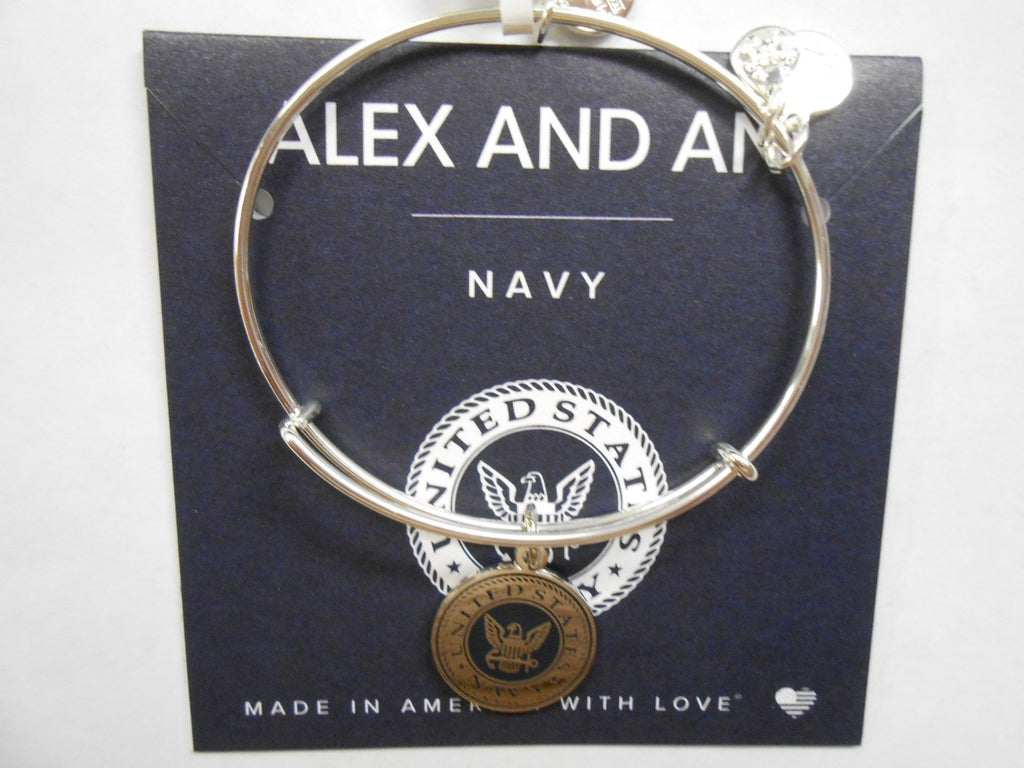 Alex and Ani "Armed Forces" US Navy Expandable Rafaelian Silver Bangle Bracelet