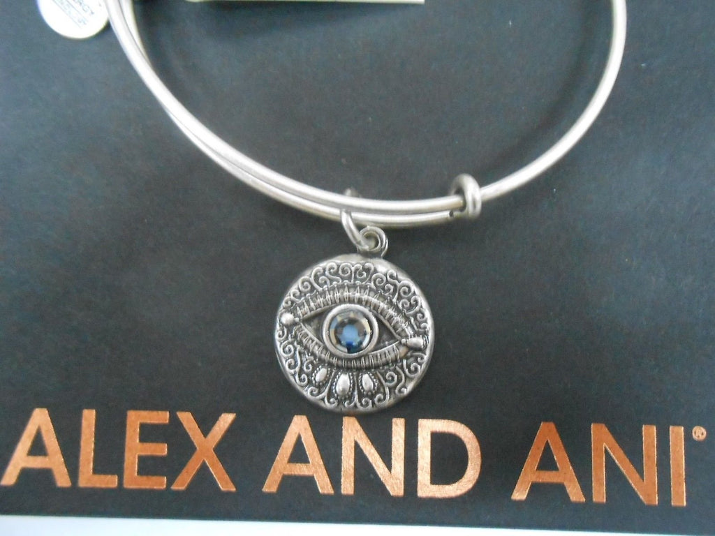 Alex and Ani Evil Eye Bangle Bracelet Rafaelian Silver Finish With Box and Card