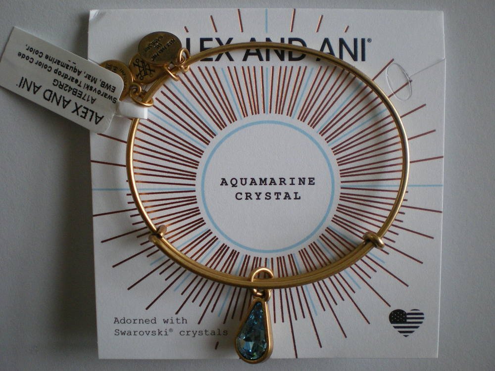 Alex and Ani March Birth Month Charm Bangle With Swarovski Crystal Teardrop Shape Rafaelian Gold