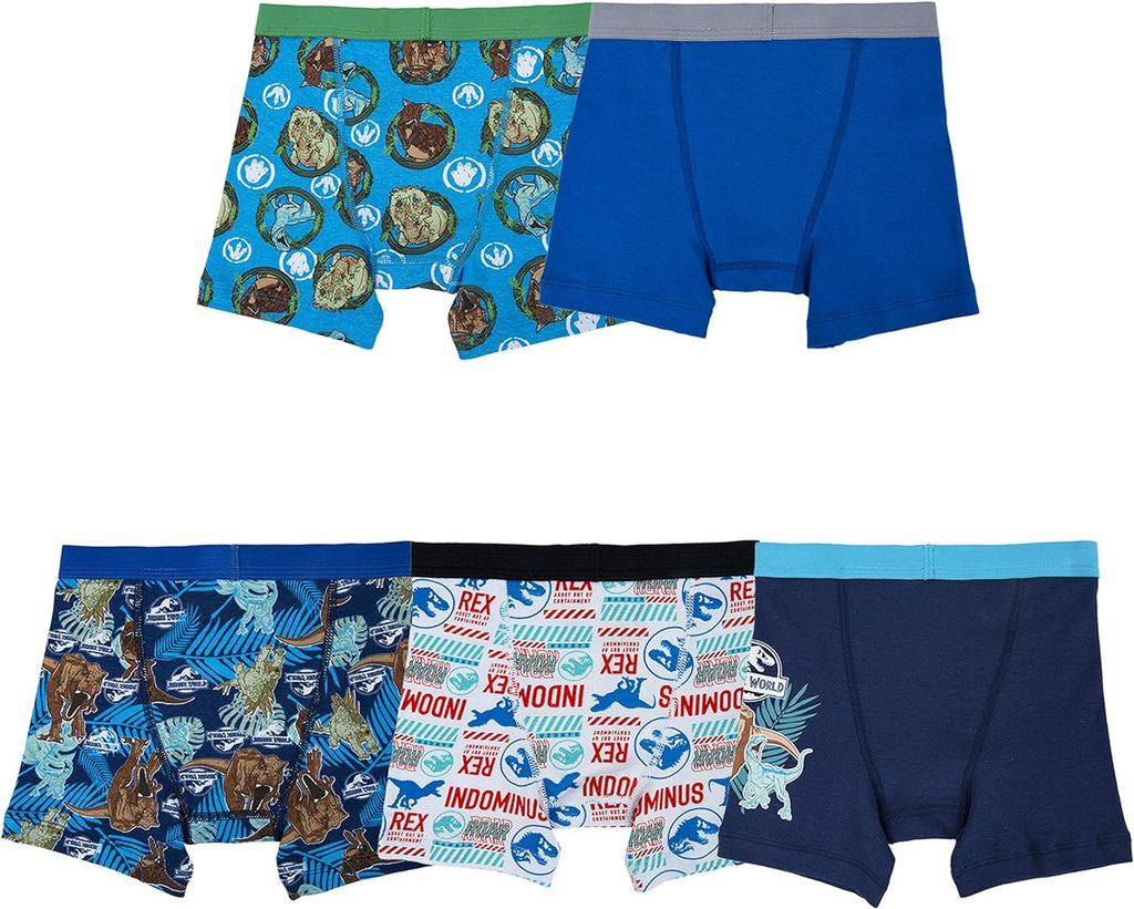 Jurassic World Boys' Boxer Briefs Multipacks with T-rex, Raptor and Triceratops Print Options in Sizes 4, 6, 8, 10 & 12