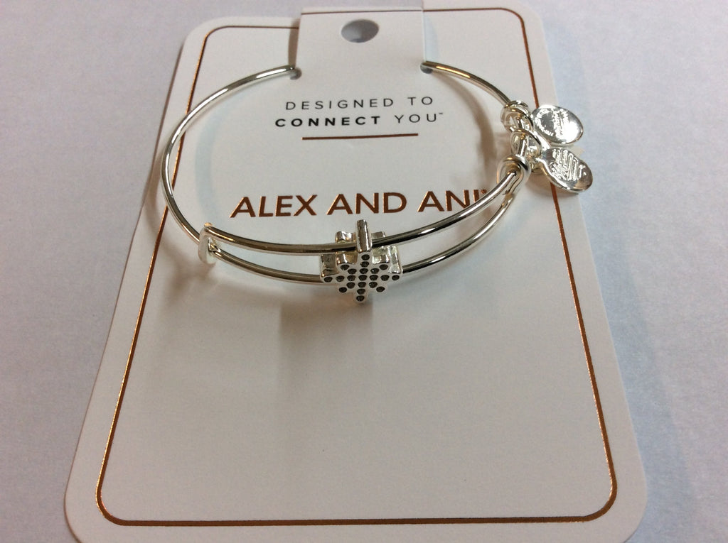 Alex and Ani Pave Star Symbol Bead Bangle Bracelet Shiny Silver One Size