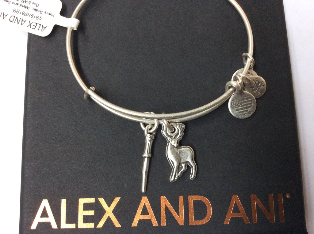 Alex and Ani Womens Harry Potter - Wand and Patronus Duo Charm Bangle Rafaelian/Silver One Size