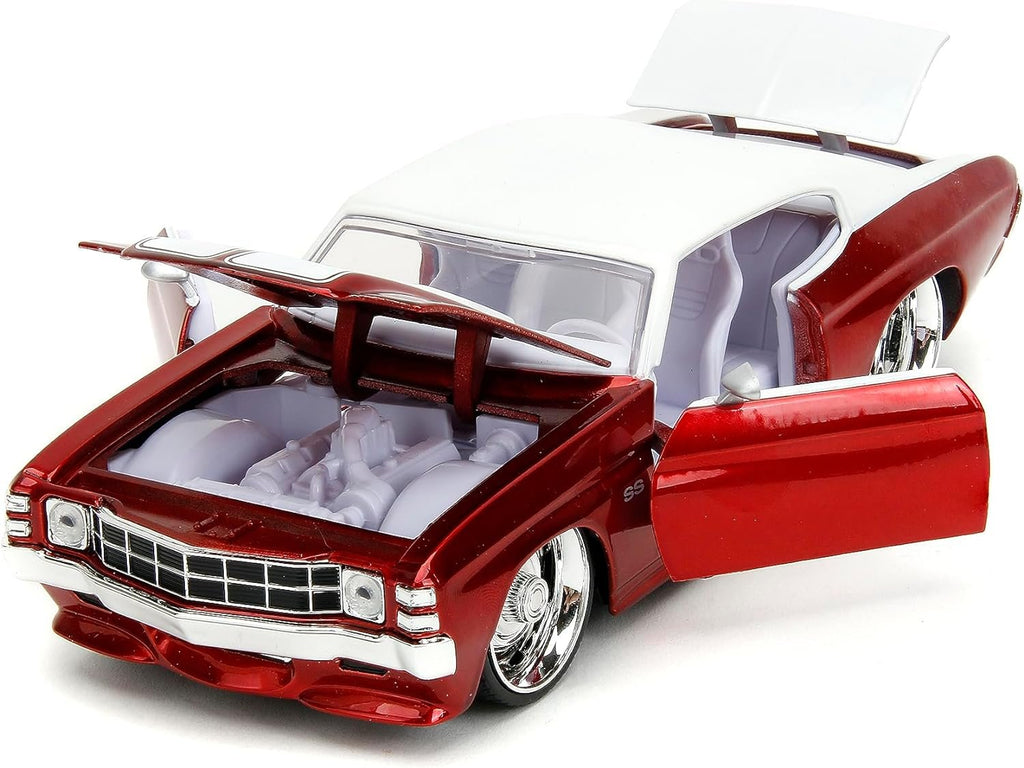 Big Time Muscle 1:24 1971 Chevy Chevelle Die-Cast Car, Toys for Kids and Adults(Red/White)