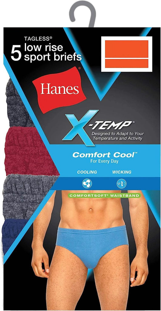 Hanes Men's X-Temp Low Rise Sport Briefs, 5 Pack, Assorted Colors, 2XL