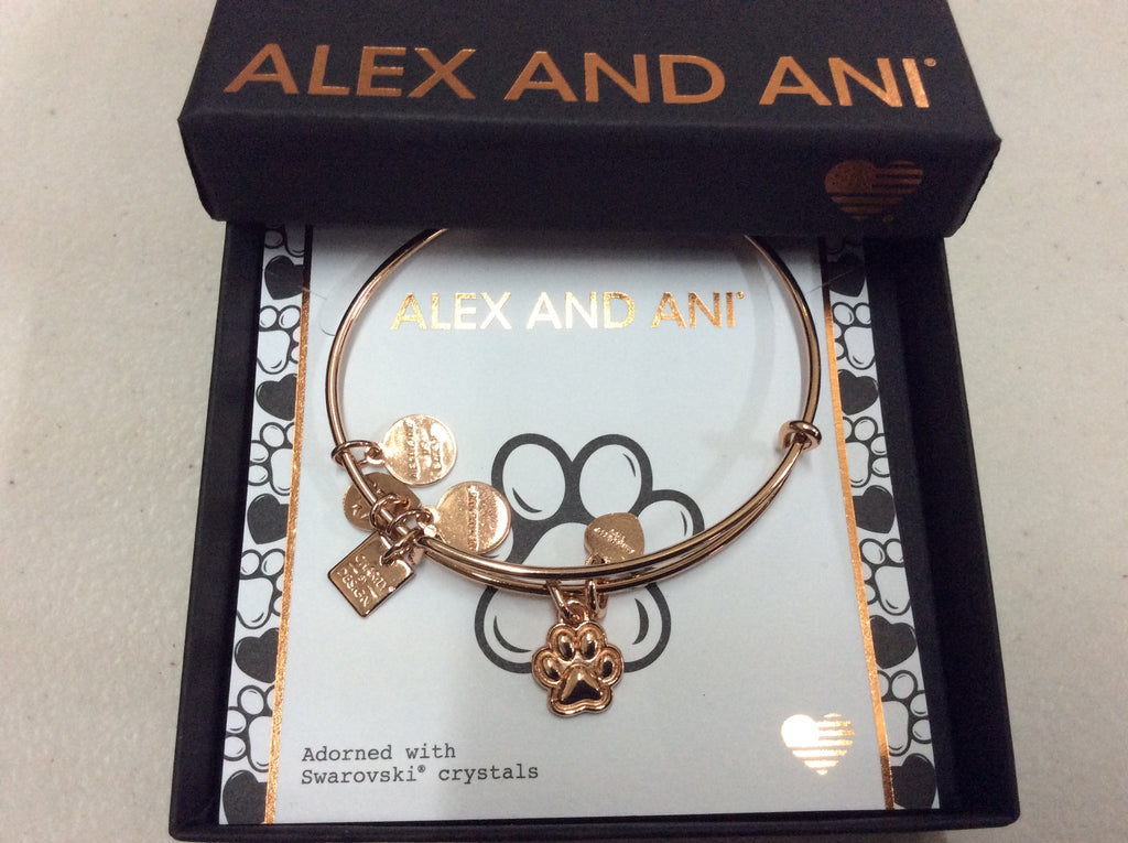 Alex and Ani Womens Charity By Design, Paw Print Duo Charm Bangle Shiny Rose One Size